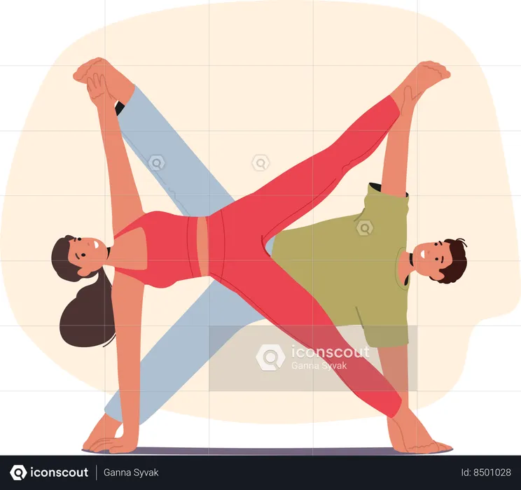 Couple is happy doing body stretching  Illustration
