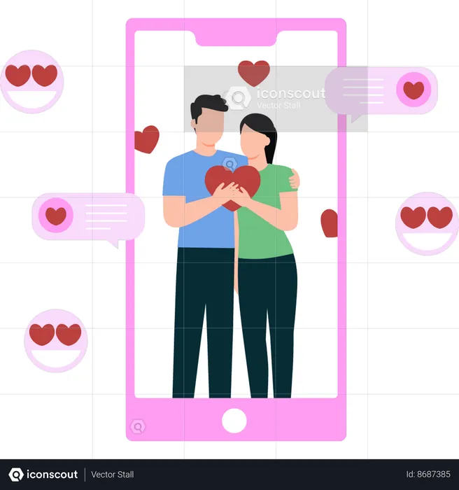 Couple is happy with their online relationship  Illustration
