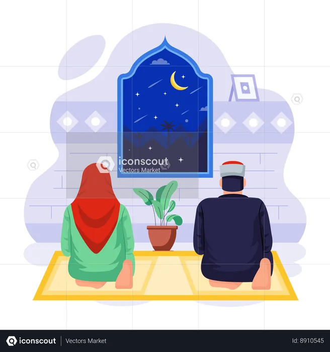 Couple is offering Salah  Illustration