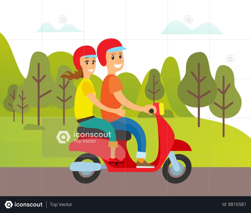 Couple is riding motorcycle  Illustration