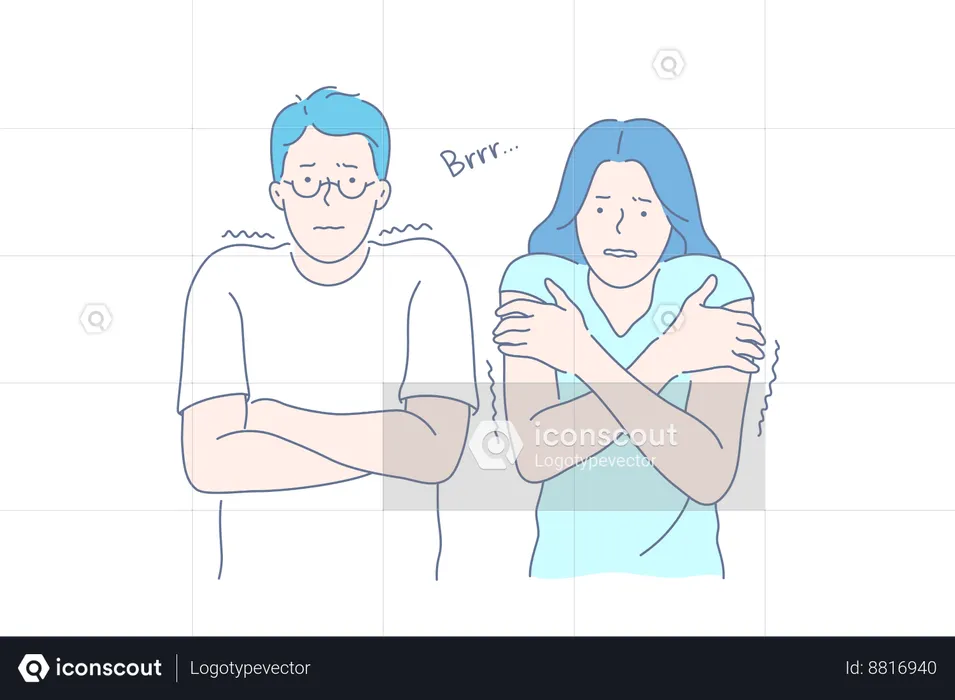 Couple is shivering due to cold  Illustration