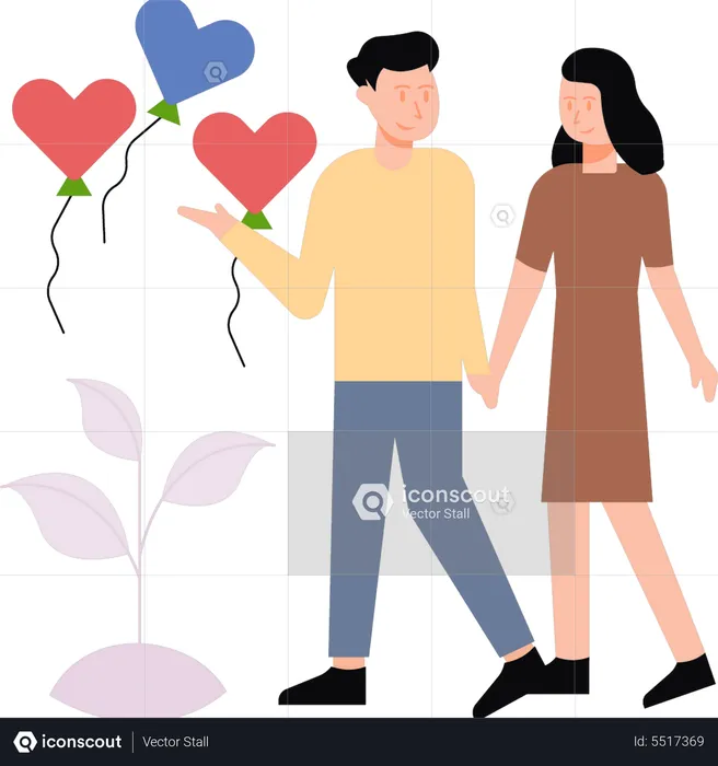 Couple is taking a romantic walk  Illustration