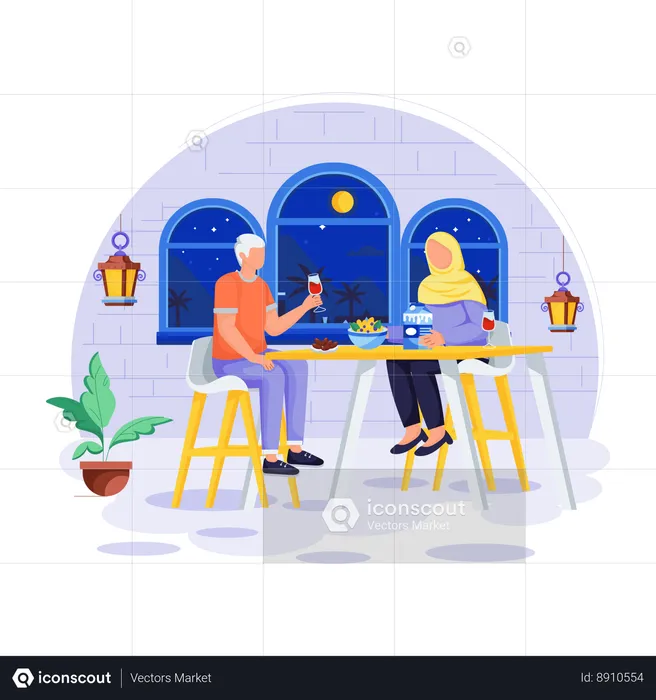 Couple is taking food after fast  Illustration