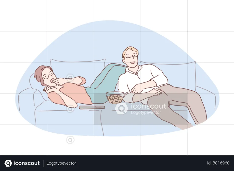Couple is watching movie at late night  Illustration