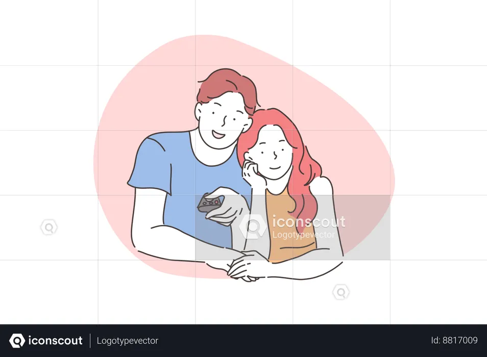 Couple is watching movie together  Illustration