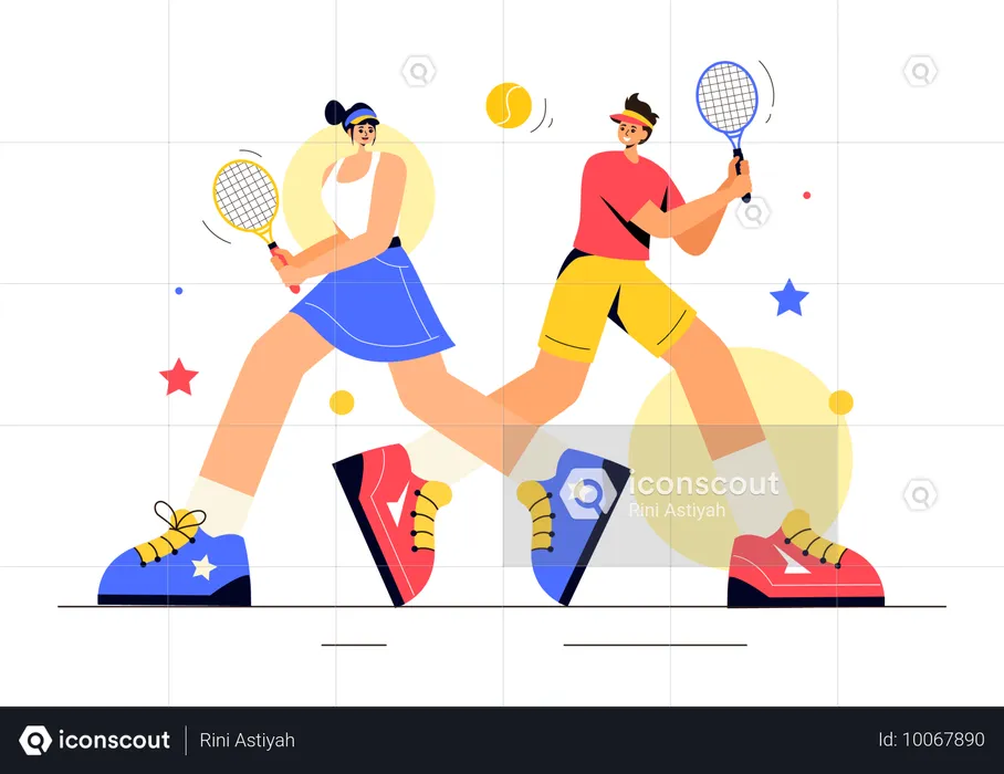 Couple jouant au tennis de table sur le terrain  Illustration