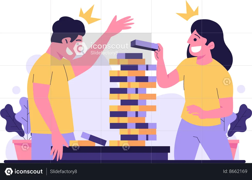 Couple jouant au jenga  Illustration