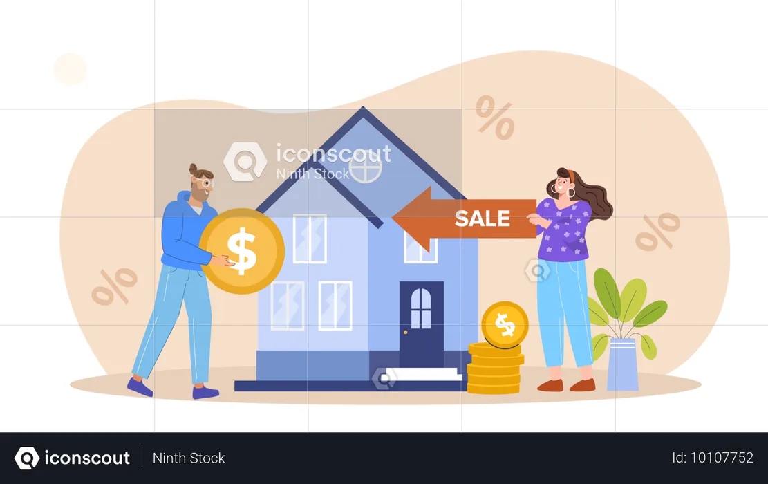 Couple keeps their house on sale  Illustration