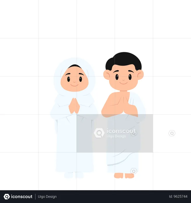 Couple Kids While Hajj  Illustration