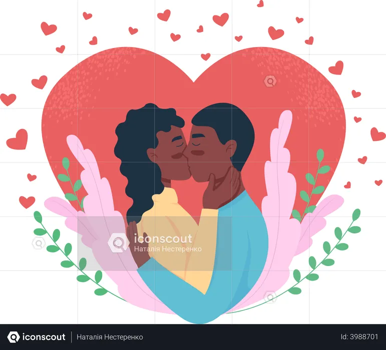 Couple kissing and celebrating love  Illustration
