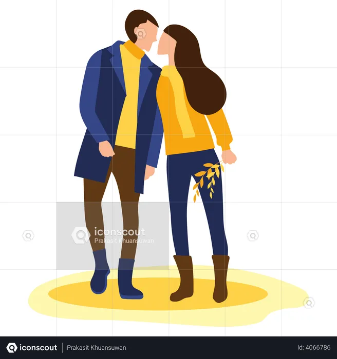 Couple Kissing in autumn season  Illustration