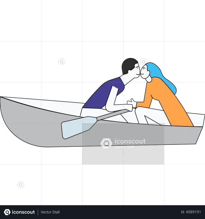 Couple kissing in boat  Illustration