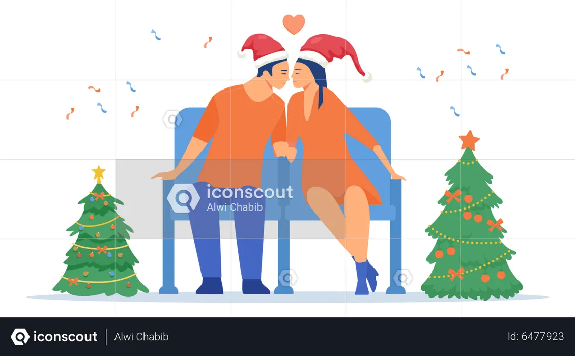 Couple kissing on Christmas  Illustration