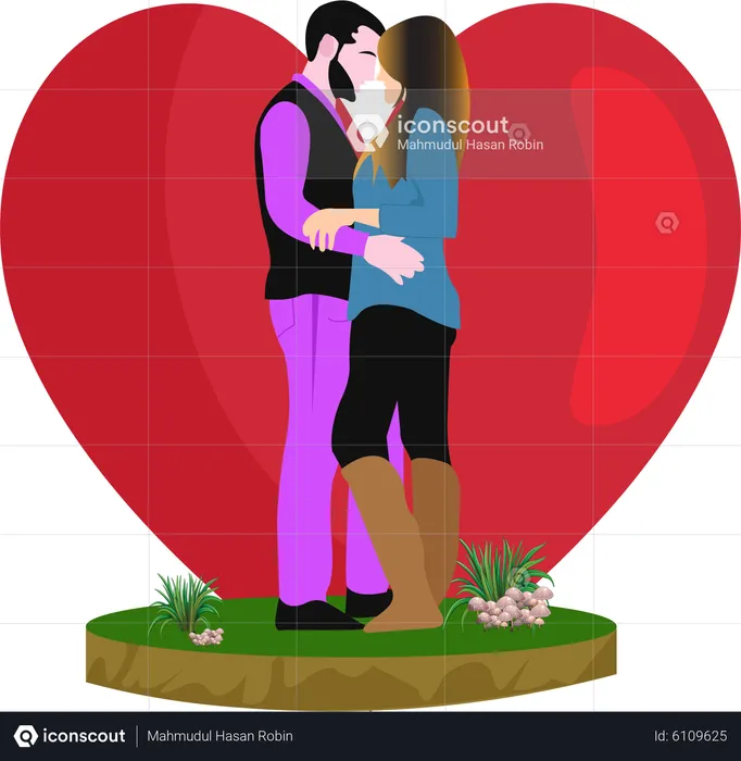 Couple Kissing on Valentine  Illustration