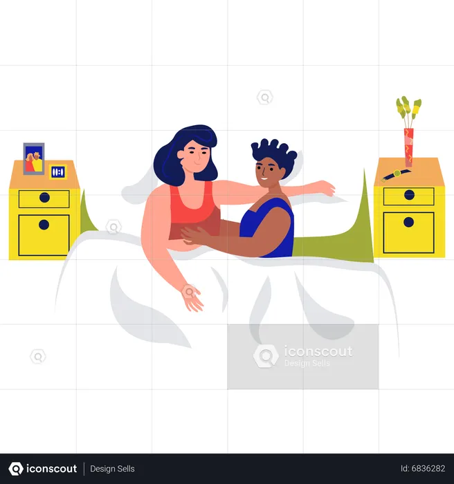 Couple LGBT dormant ensemble sur le lit  Illustration