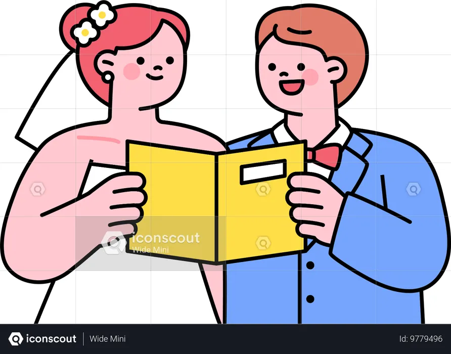 Couple lisant un livre biblique ensemble  Illustration