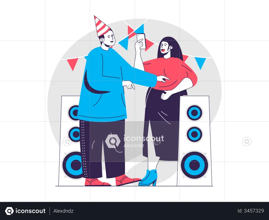 Couple listening to music and having fun  Illustration