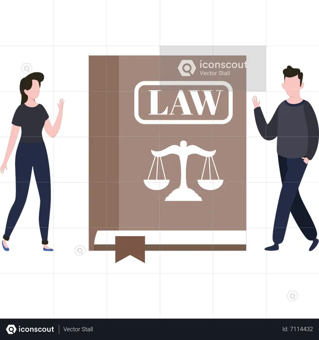Couple looking at a law book  Illustration