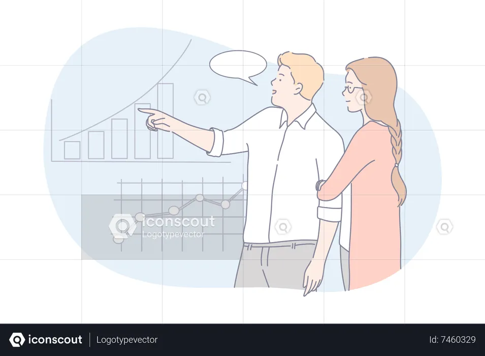 Couple looking at rising market prices  Illustration