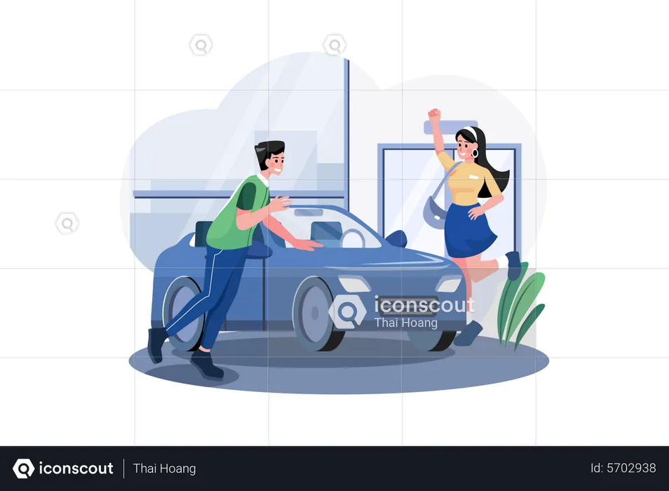Couple looking to buy a new car  Illustration