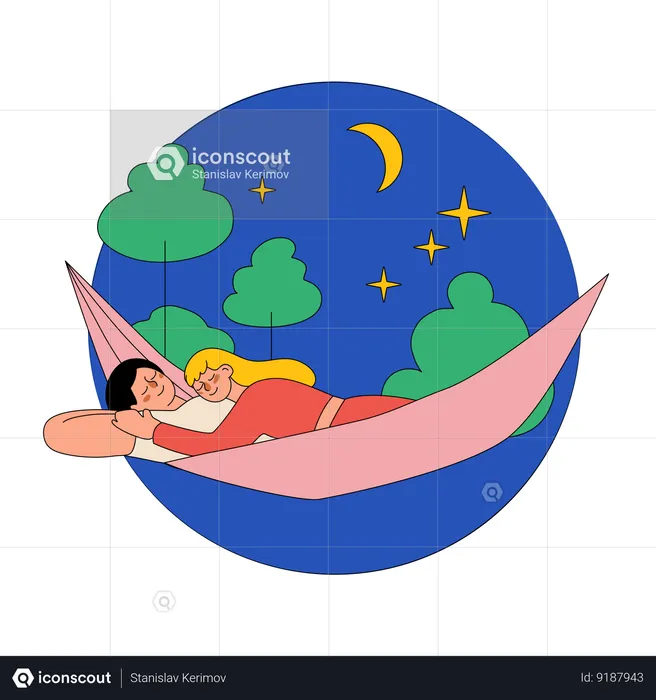 Couple Lying In A Hammock Under The Stars  Illustration