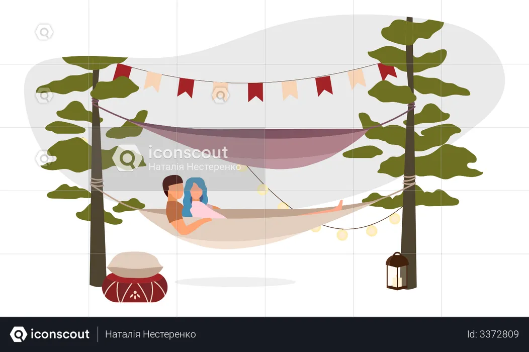 Couple lying in hammock  Illustration