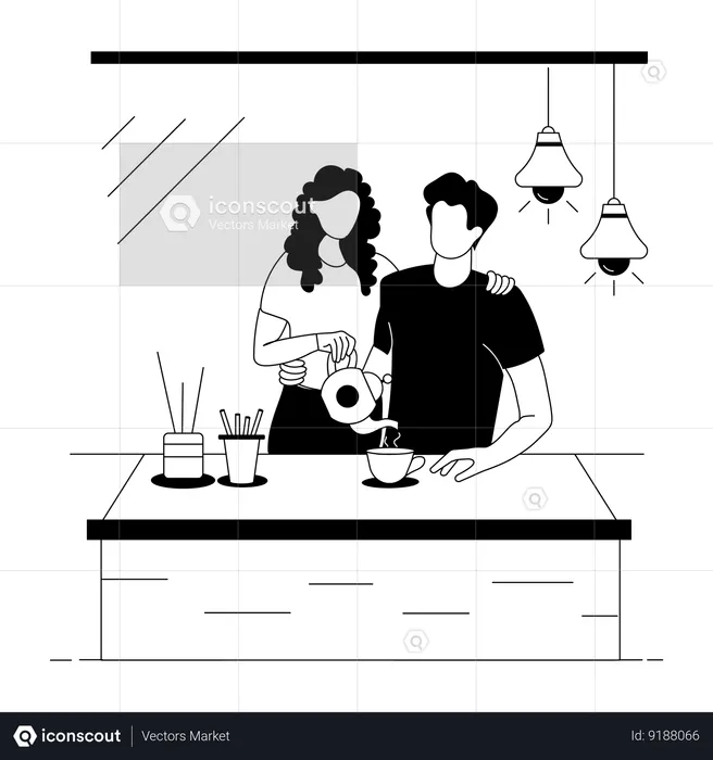 Couple making Coffee  Illustration