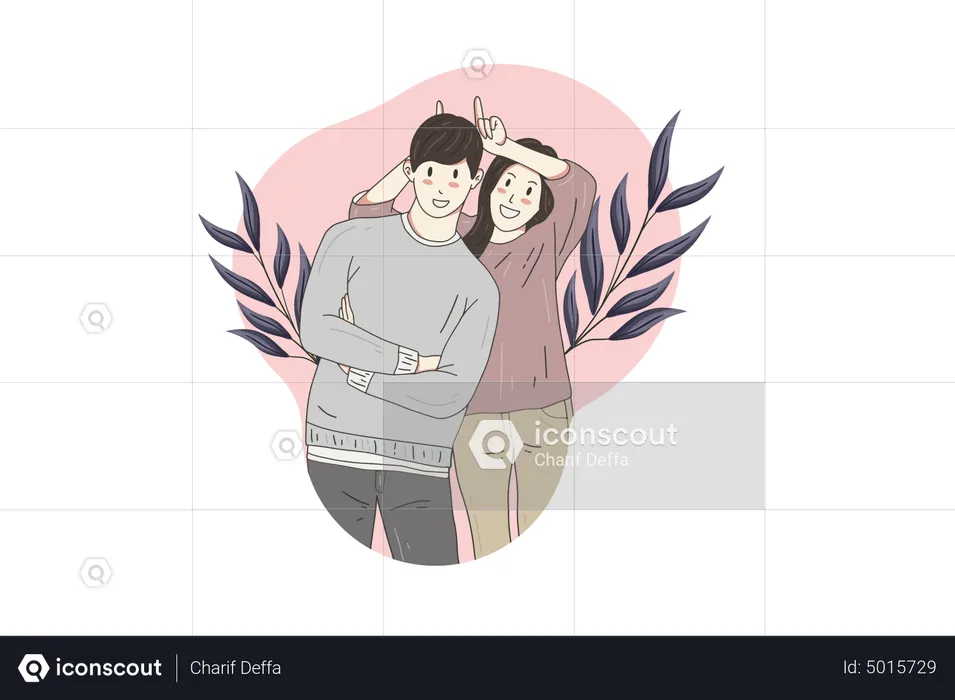 Couple making funny pose  Illustration