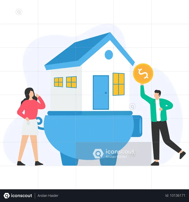 Couple making House Budget  Illustration