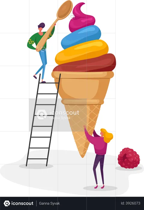 Couple making ice-cream  Illustration