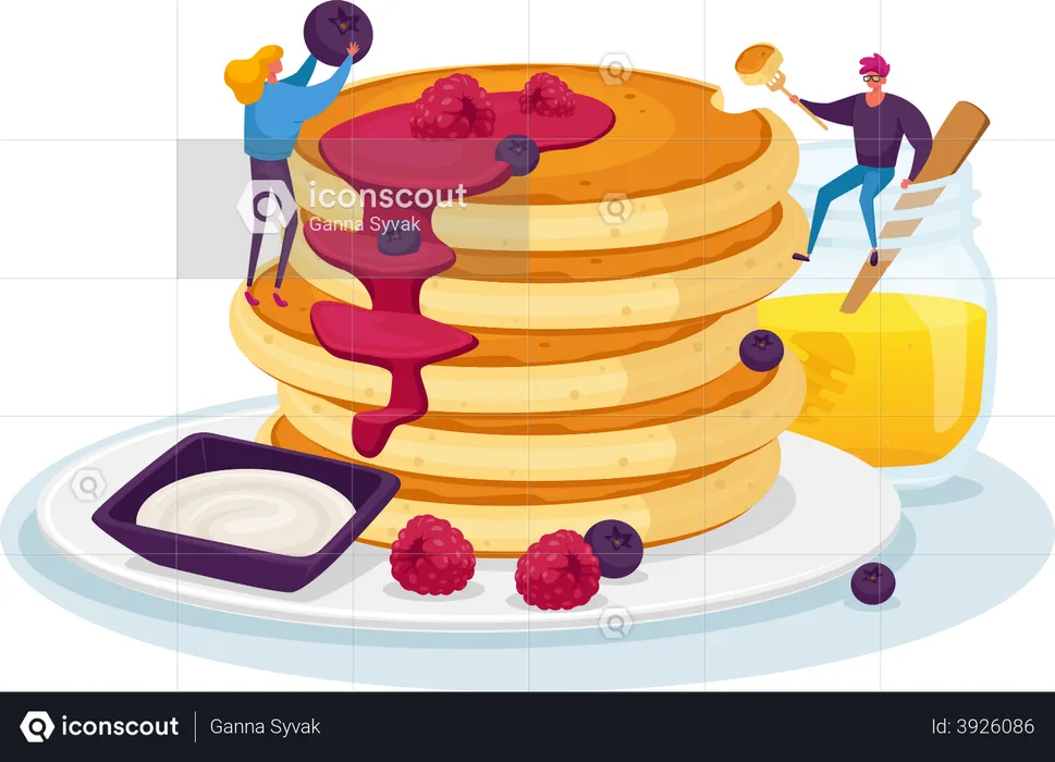 Couple making morning pancake  Illustration
