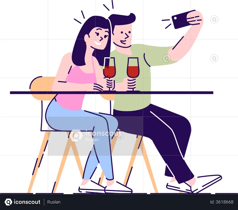 Couple making selfie on date  Illustration