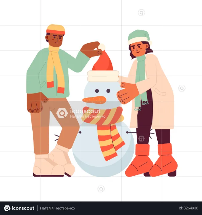 Couple making snowman  Illustration