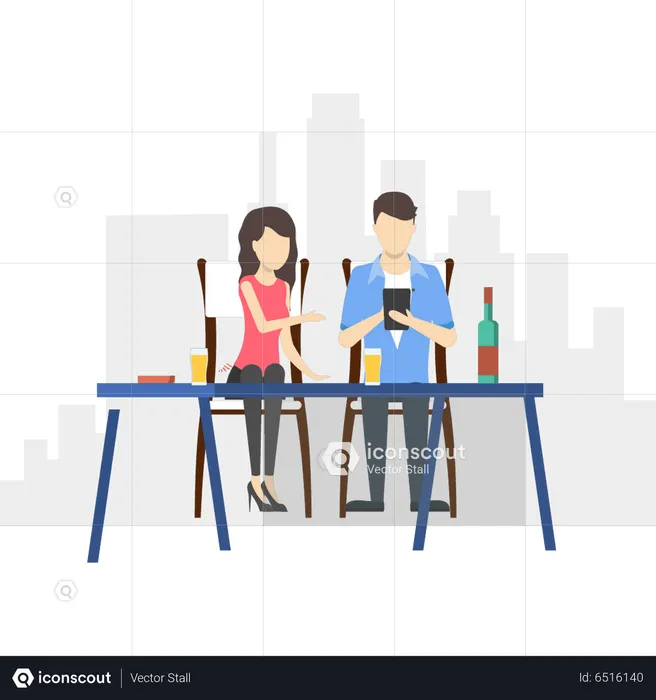 Couple mangeant au restaurant  Illustration