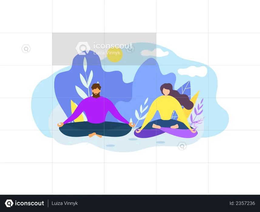 Couple Meditating at park  Illustration