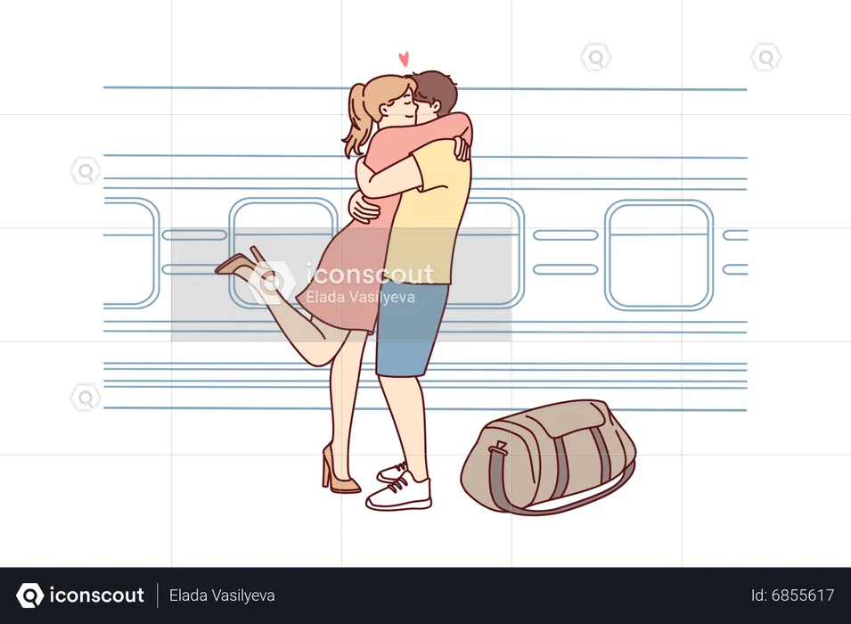 Couple meeting at subway  Illustration