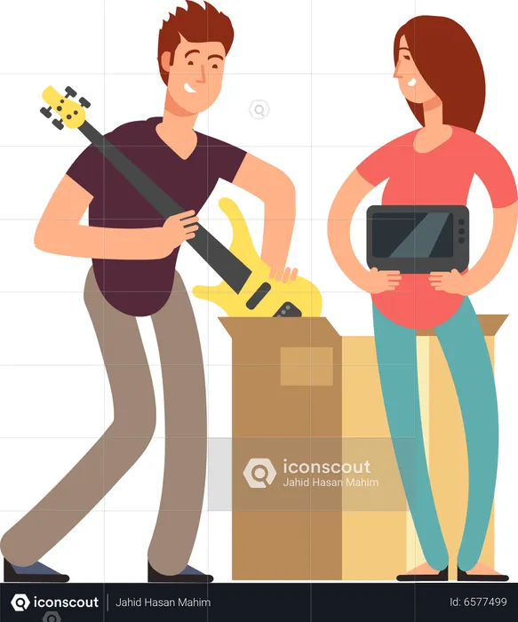Couple Moving Into New House  Illustration