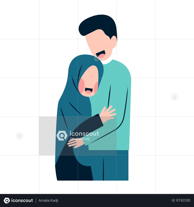 Couple musulman s'embrassant chaleureusement  Illustration