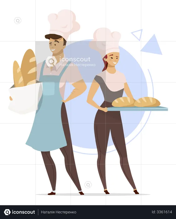 Couple of bakers preparing bread  Illustration