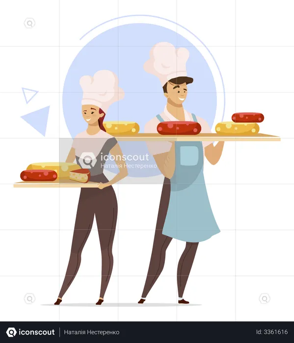 Couple of cheesemakers produce cheese  Illustration