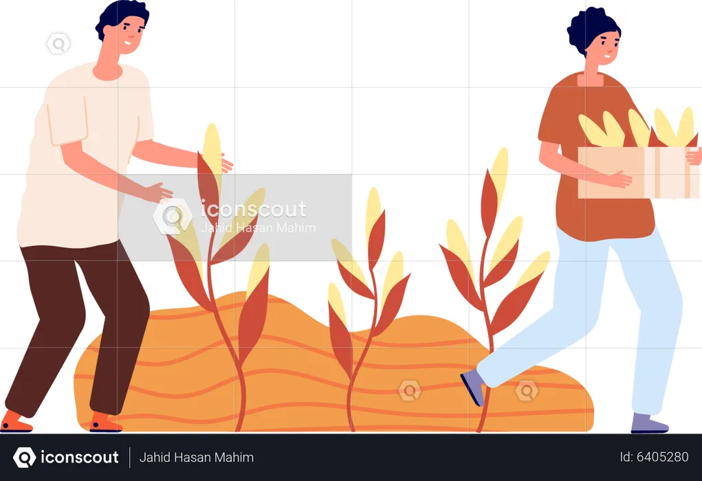 Couple of farmers harvesting autumn ripe  Illustration
