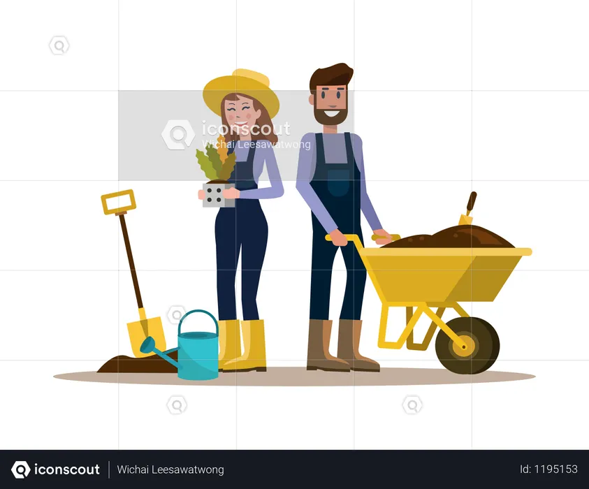 Couple of gardeners  Illustration