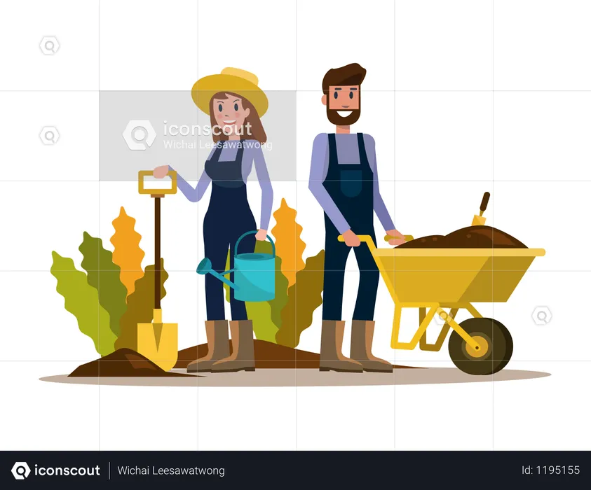 Couple of gardeners  Illustration