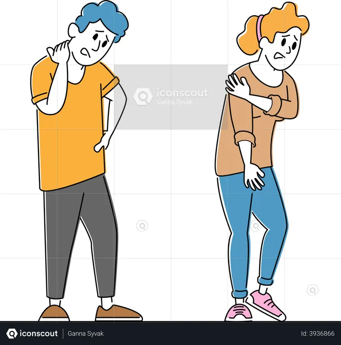 Couple of Male and Female Feeling Strong Pain and Shoulder  Illustration