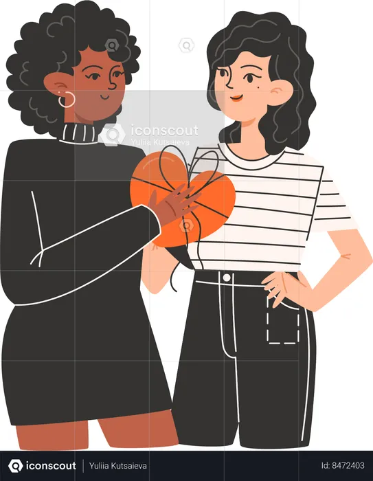 Couple of women are hugging on Valentines Day  Illustration