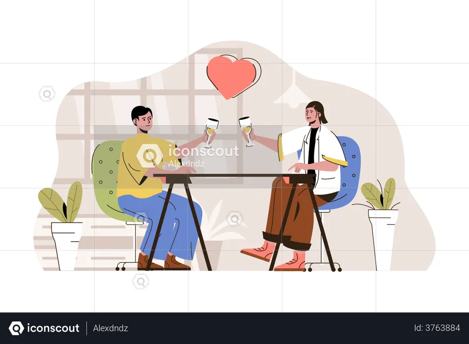 Couple on a dinner date  Illustration