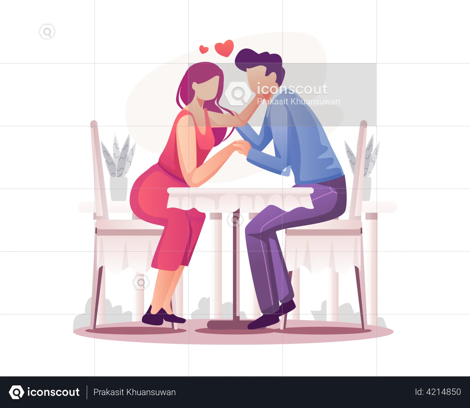 Couple On A Romantic Dinner Date Illustration Free Download People