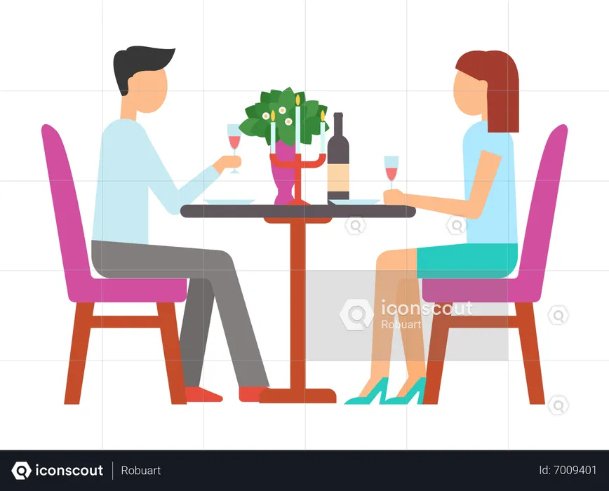 Couple on a romantic dinner date  Illustration