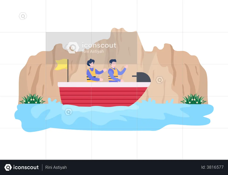Couple on boat ride  Illustration