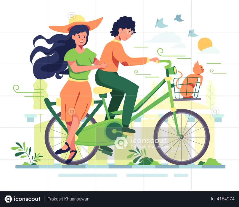 Couple on cycle  Illustration